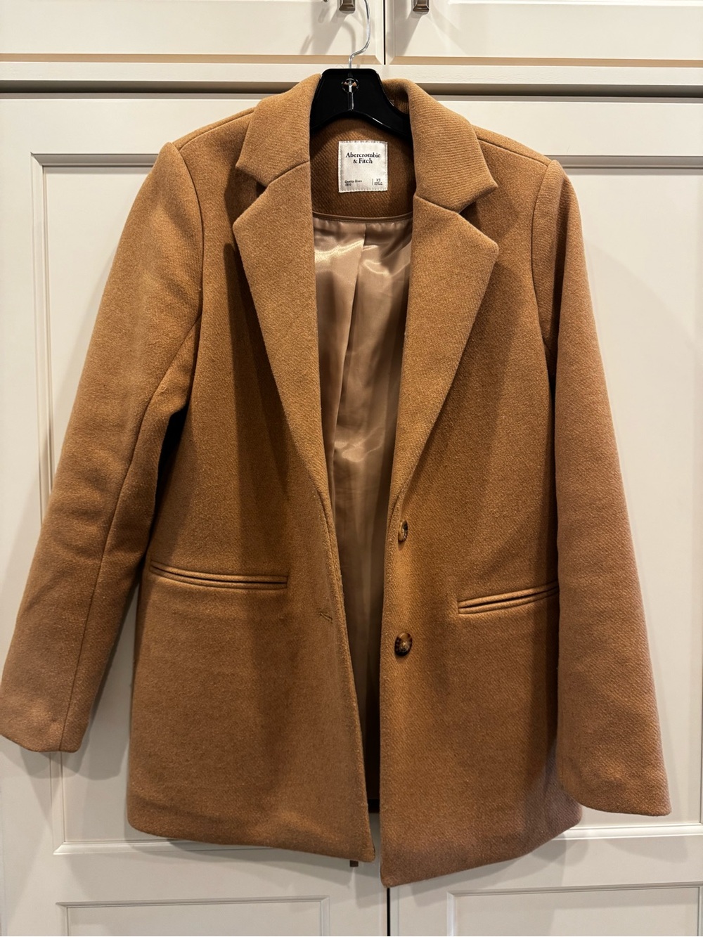 Abercrombie & Fitch Camel Single-Breasted Wool-Blend Pea Coat
